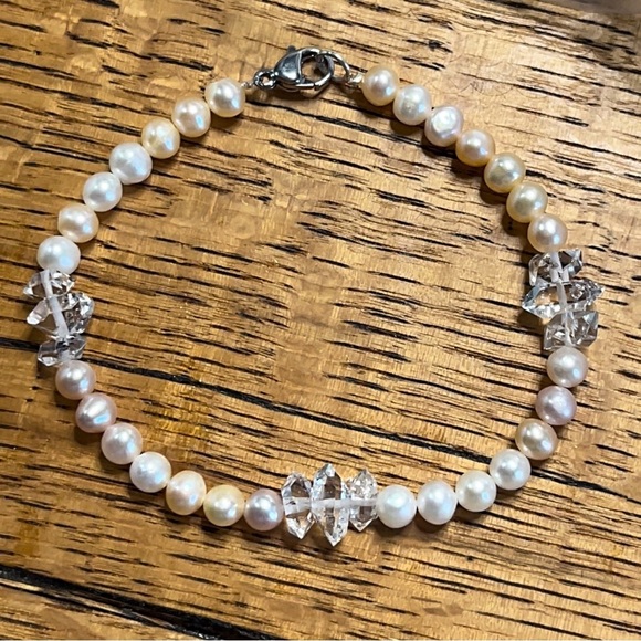 Hand Made Diamond Freshwater Pearl Bracelet - Picture 2 of 7